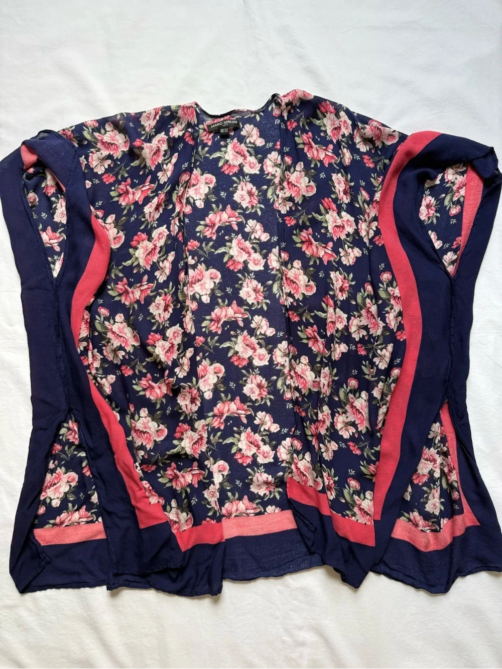 Mario Serrani Navy Floral Kimono with Coral Trim